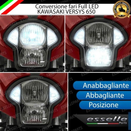 Conversione Fari Full LED per Kawasaki Versys 650 dal 2006 al 2009 6000 Lumen 6000K bianco