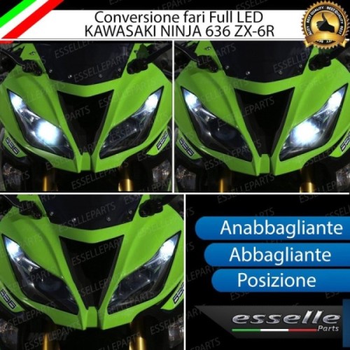 Conversione Fari Full LED per Kawasaki Ninja 636 ZX al 6R dal 2013 al 2016 ABS 6000 Lumen 6000K bianco