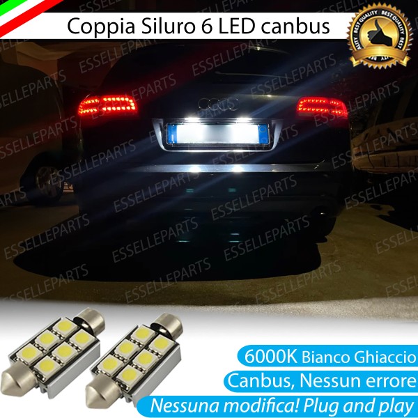 Coppia lampade siluro 6 LED Luci Targa Canbus 6000K bianco ghiaccio per Audi A6 C6 Dal 2009