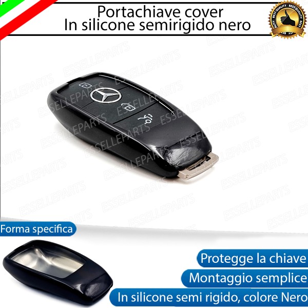Portachiave Cover In Silicone Semi Rigido Nero Lucido Per Mercedes EQA