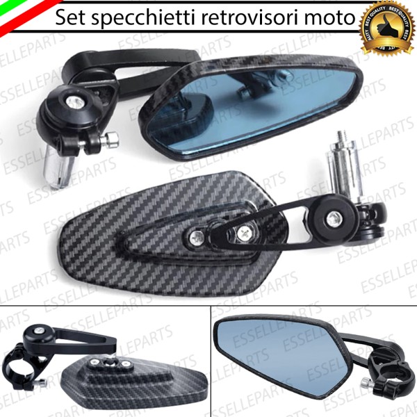 Coppia Specchietti Retrovisori Carbon Look Neri Laterali Universali per Manubrio moto, scooter