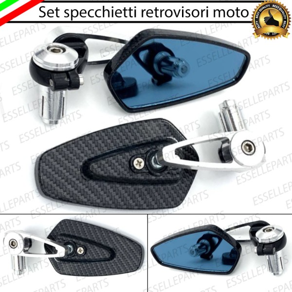 Coppia Specchietti Retrovisori Carbon e Cromati Laterali Universali per Manubrio moto, scooter