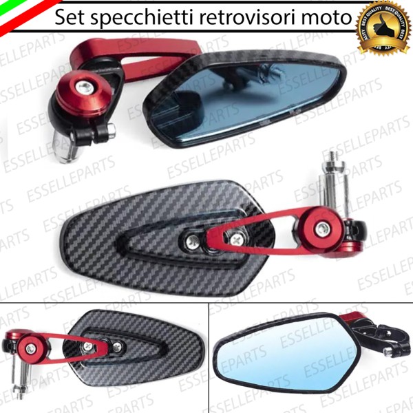 Coppia Specchietti Retrovisori Carbon e Rossi Laterali Universali per Manubrio moto, scooter