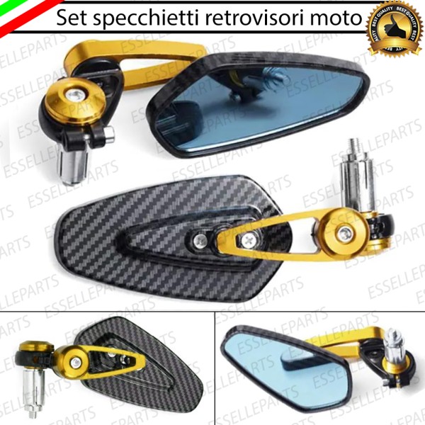 Coppia Specchietti Retrovisori Carbon e Oro Laterali Universali per Manubrio moto, scooter