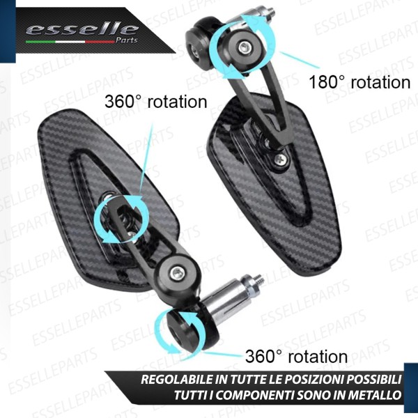 Coppia Specchietti Retrovisori Carbon Look Neri Laterali per Manubrio