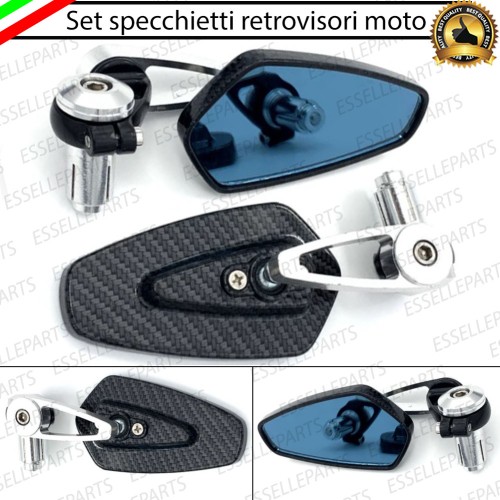 Coppia Specchietti Retrovisori Carbon Look e Cromati Laterali per Manubrio