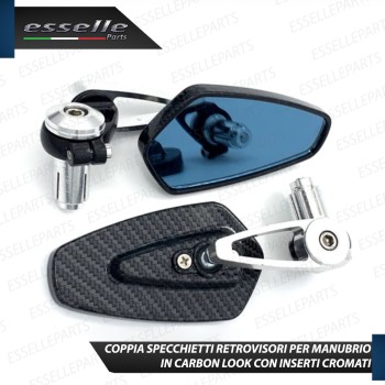 Coppia Specchietti Retrovisori Carbon Look e Cromati Laterali per Manubrio Coppia Specchietti Retrovisori Carbon Look e Cromati Laterali per Manubrio
