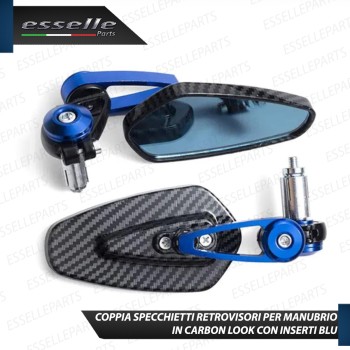 Coppia Specchietti Retrovisori Carbon Look e Blu Laterali per Manubrio