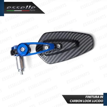 Coppia Specchietti Retrovisori Carbon Look e Blu Laterali per Manubrio