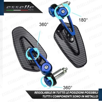 Coppia Specchietti Retrovisori Carbon Look e Blu Laterali per Manubrio