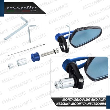 Coppia Specchietti Retrovisori Carbon Look e Blu Laterali per Manubrio