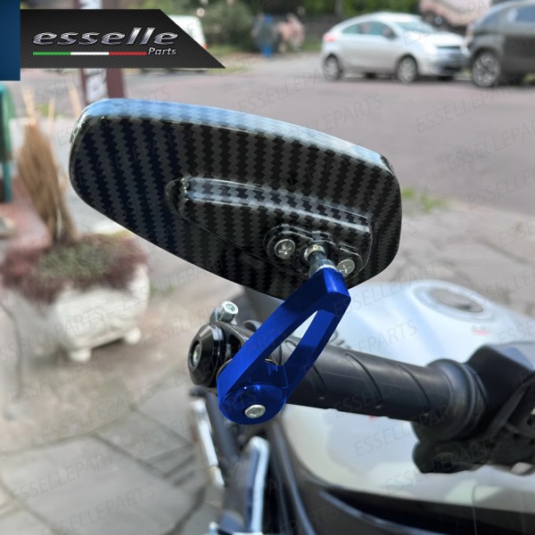 Coppia Specchietti Retrovisori Carbon Look e Blu Laterali per Manubrio