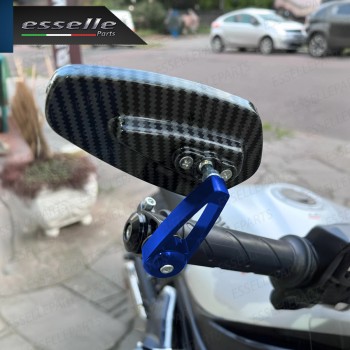 Coppia Specchietti Retrovisori Carbon Look e Blu Laterali per Manubrio