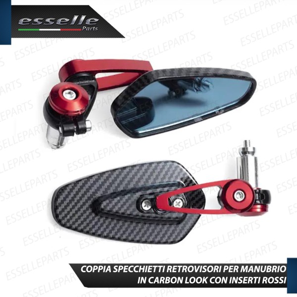Coppia Specchietti Retrovisori Carbon Look e Rossi Laterali per Manubrio