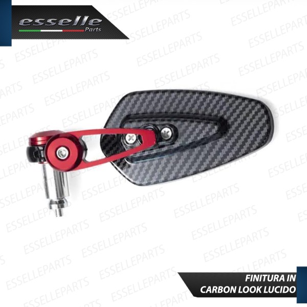 Coppia Specchietti Retrovisori Carbon Look e Rossi Laterali per Manubrio