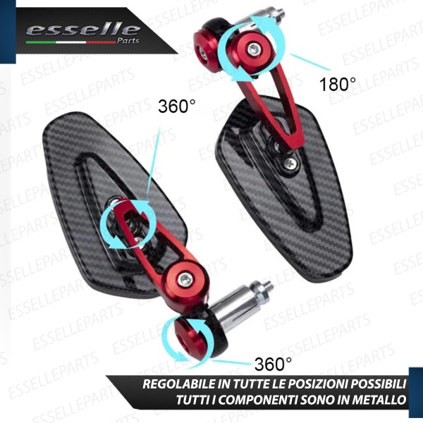 Coppia Specchietti Retrovisori Carbon Look e Rossi Laterali per Manubrio