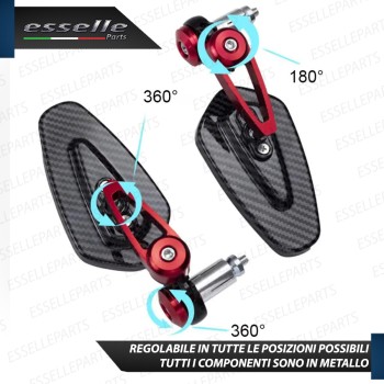 Coppia Specchietti Retrovisori Carbon Look e Rossi Laterali per Manubrio