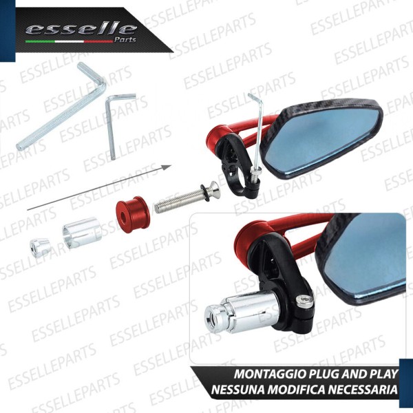 Coppia Specchietti Retrovisori Carbon Look e Rossi Laterali per Manubrio