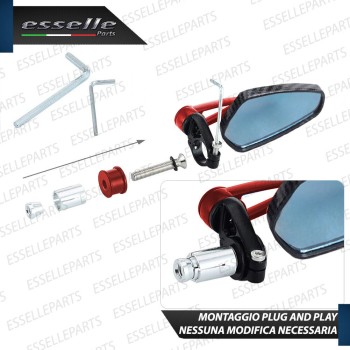 Coppia Specchietti Retrovisori Carbon Look e Rossi Laterali per Manubrio