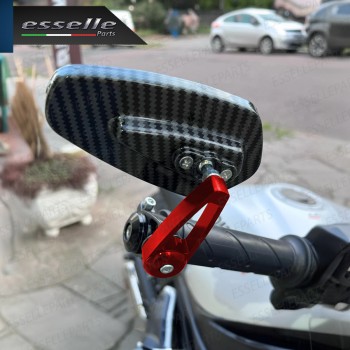 Coppia Specchietti Retrovisori Carbon Look e Rossi Laterali per Manubrio
