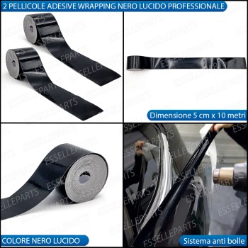 2 x Pellicola Wrapping Nero Lucido Professionale Cromature Esterne Auto 5 cm X 10 mt