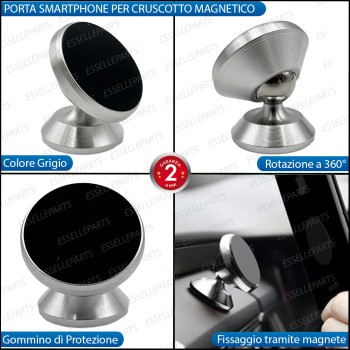 Supporto in Metallo Grigio Magnetico Portacellulare Smartphone Per Auto