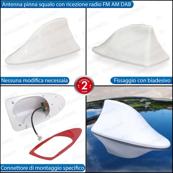 Antenna Pinna Squalo Bianco Con Vera ricezione FM AM DAB