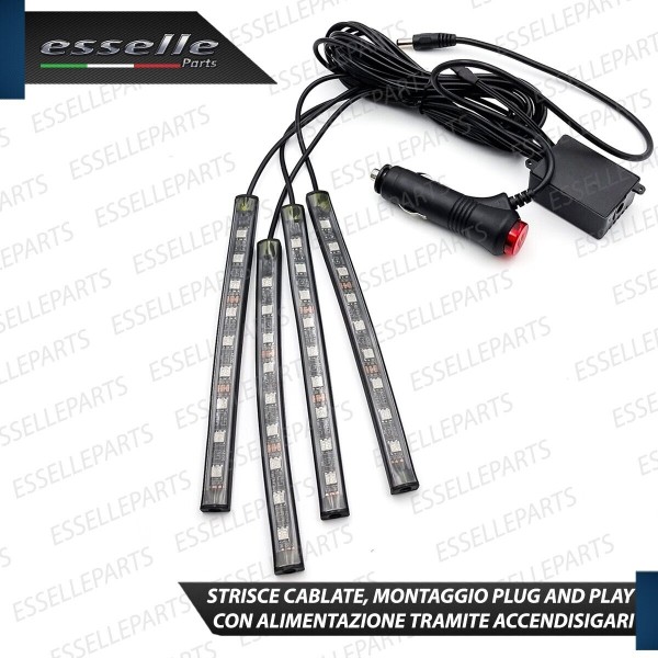 Kit LED Striscia Interni RGB vano piedi multicolor con telecomando 4 strip LED