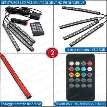 Kit LED Striscia Interni RGB vano piedi multicolor con telecomando 4 strip LED