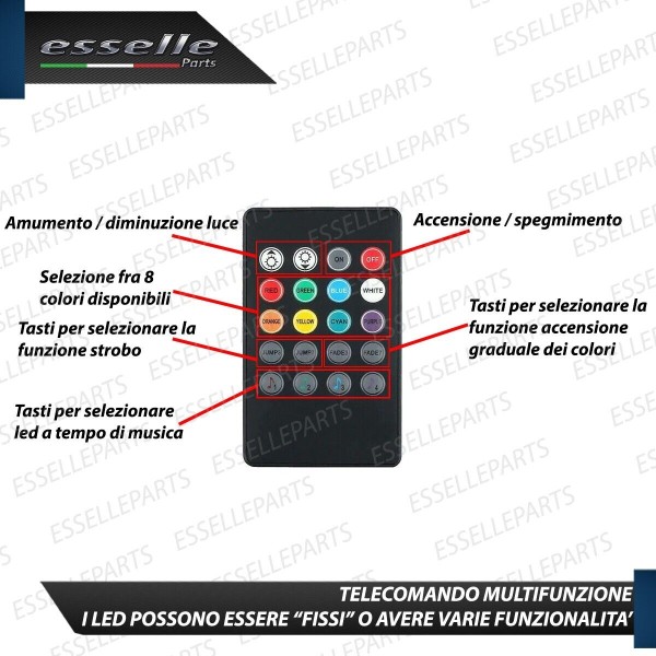 Kit LED Striscia Interni RGB vano piedi multicolor con telecomando 4 strip LED