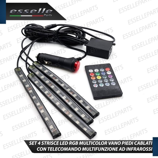 Kit LED Striscia Interni RGB vano piedi multicolor con telecomando 4 strip LED