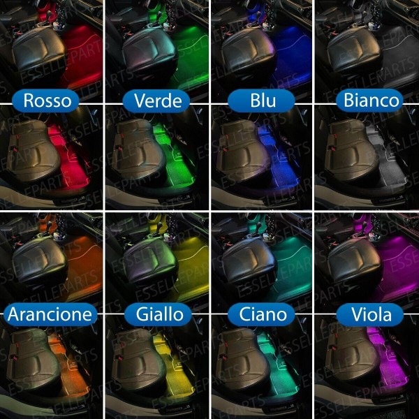 Kit LED Striscia Interni RGB vano piedi multicolor con telecomando 4 strip LED