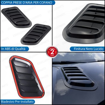 Coppia Prese d'aria sportive per cofano NERO LUCIDO Adesive in ABS Coppia Prese d'aria sportive per cofano NERO LUCIDO Adesive in ABS