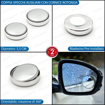 Coppia Specchi ausiliari Angolo Cieco Regolabili a 360° per Specchietti esterni Coppia Specchi ausiliari Angolo Cieco Regolabili a 360° per Specchietti esterni