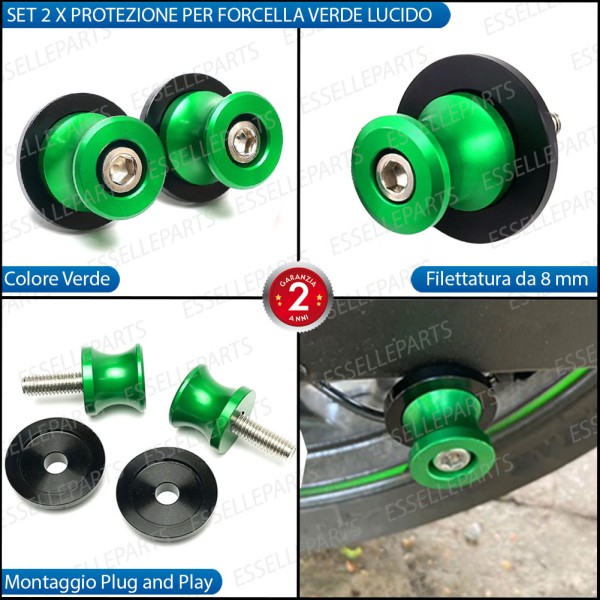 SET NOTTOLINI PROTEZIONE FORCELLA IN ACCIAIO VERDE LUCIDO PER KAWASAKI VERSYS 650 2015-2016 GRAND TOURER ABS