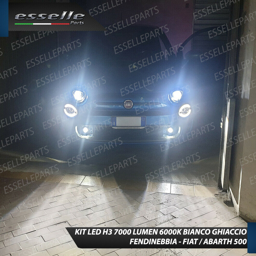 KIT LED FENDINEBBIA FIAT / ABARTH 500 595 LAMPADE LED H3 BIANCO XENO 7000  LUMEN